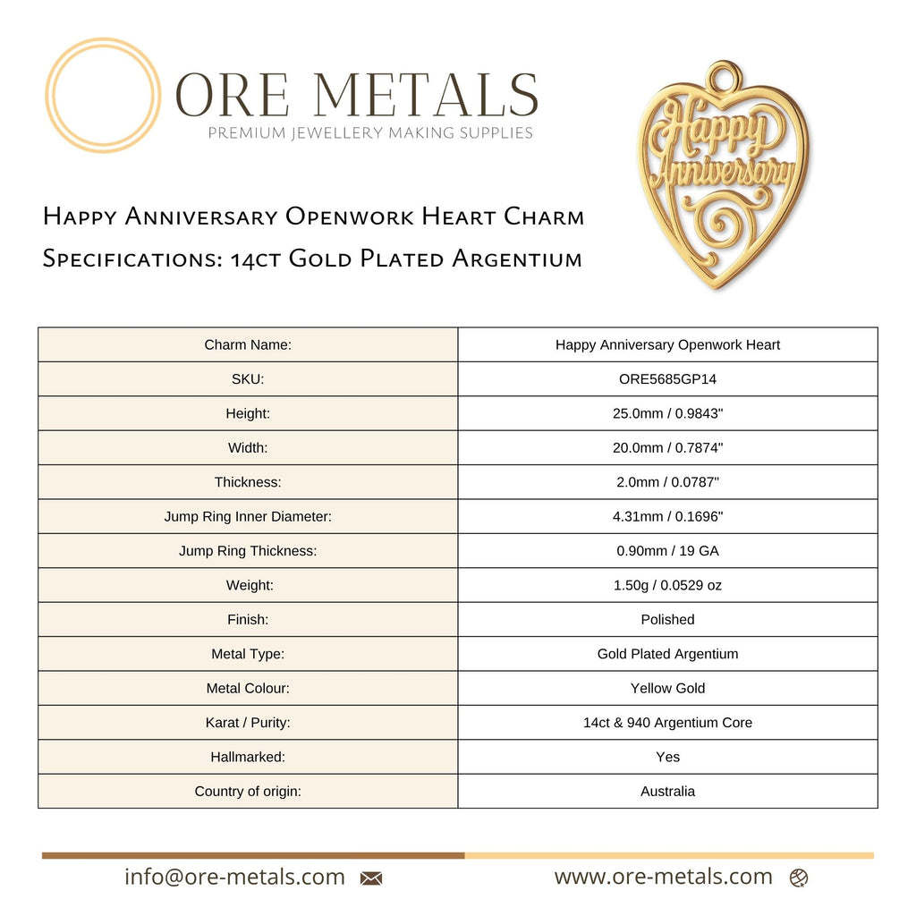 14ct Gold Plated - Happy Anniversary Openwork Heart Charm