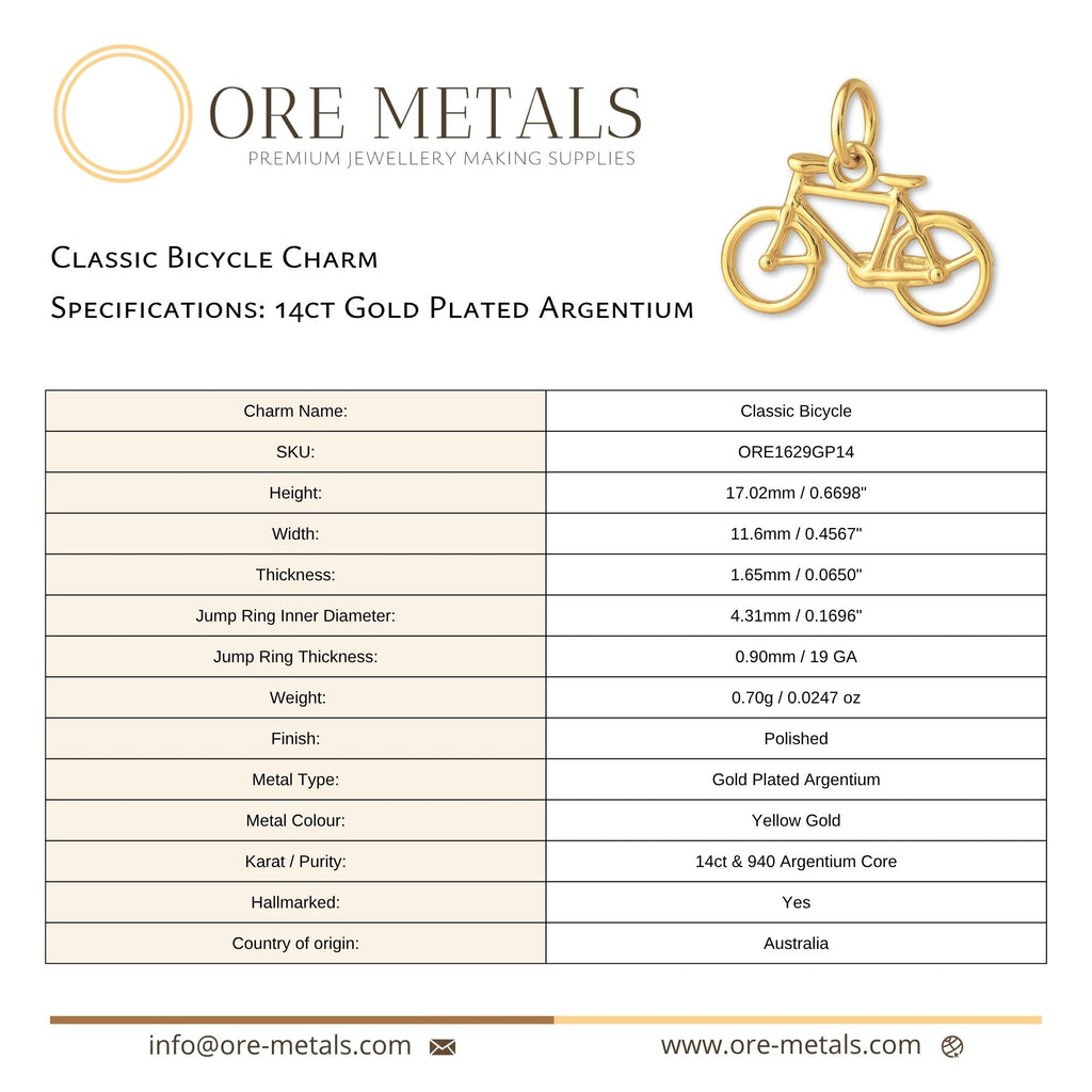 14ct Gold Plated - Classic Bicycle Charm