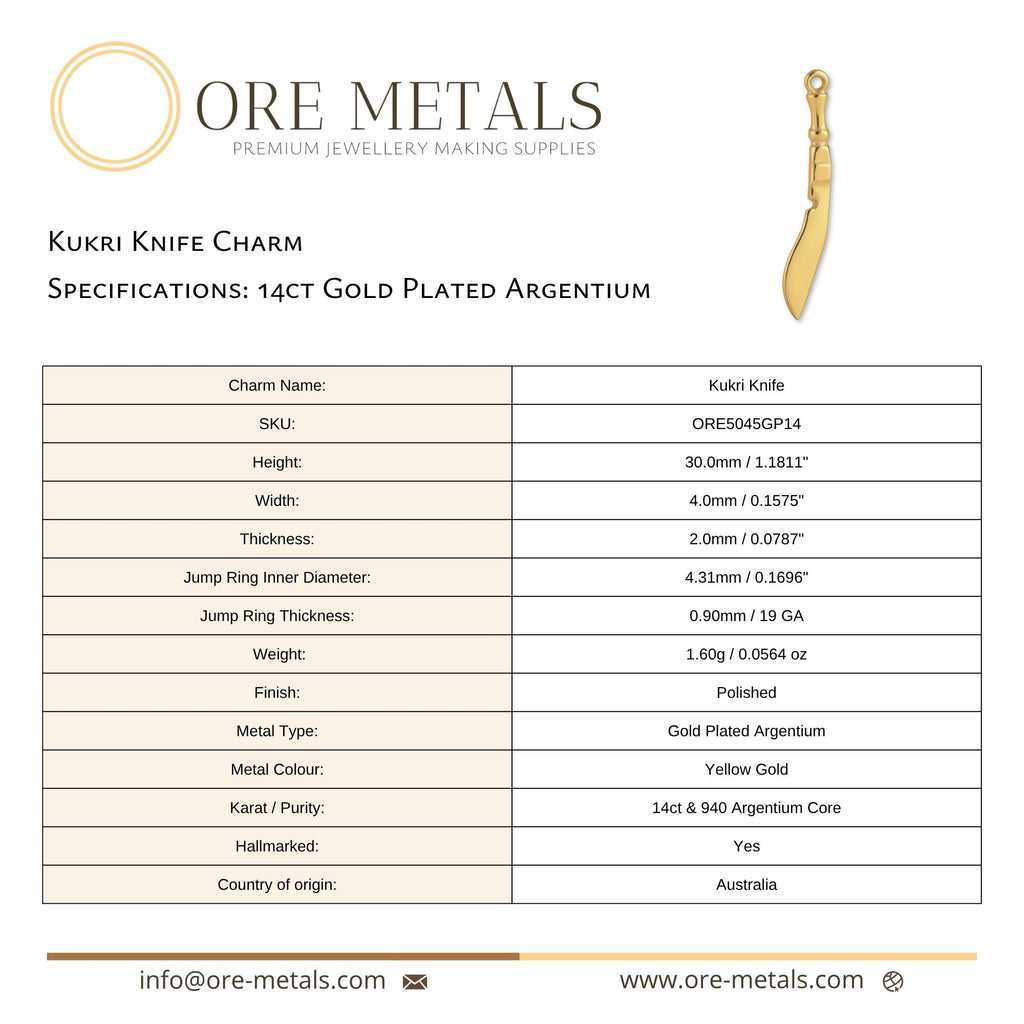 14ct Gold Plated - Kukri Knife Charm