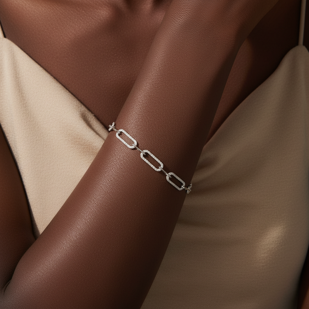 9ct White Gold | 0.53ct GH/SI - Diamond Paperclip Chain Bracelet