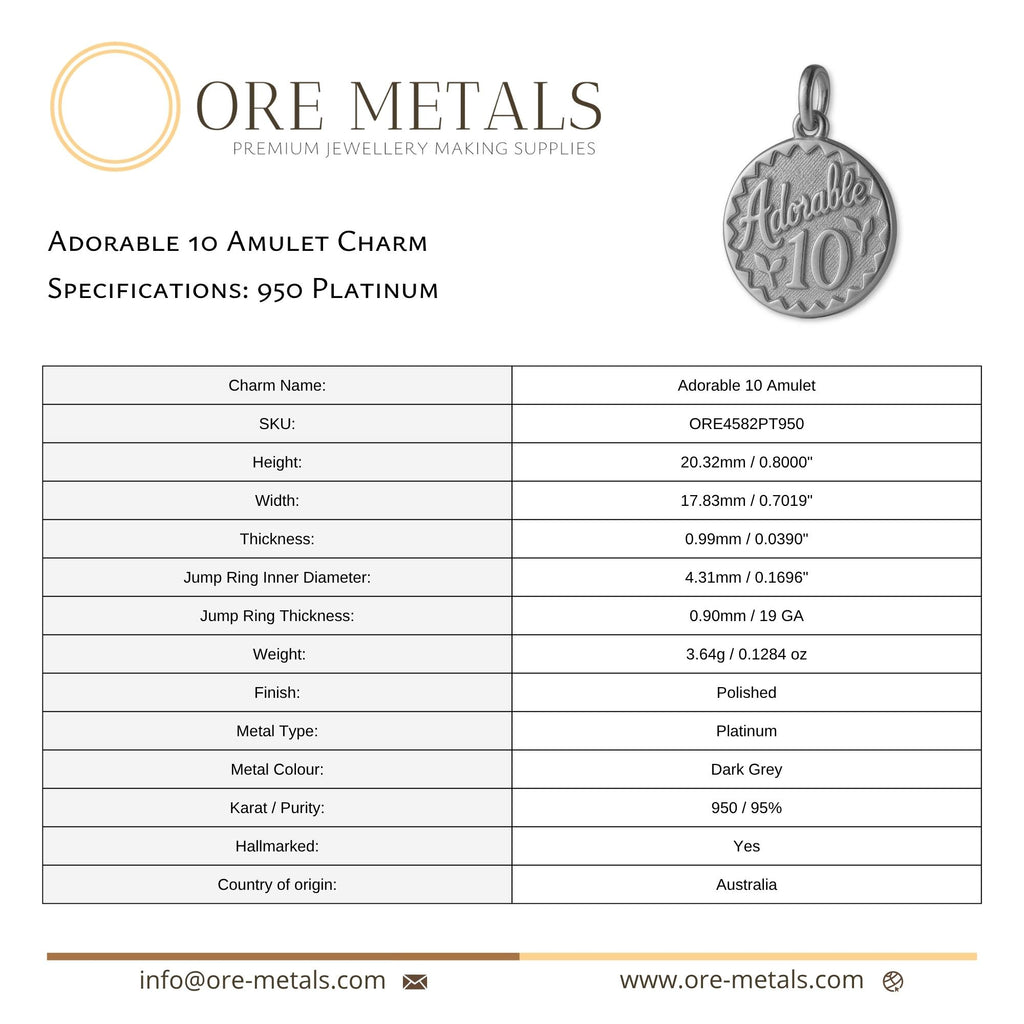 950 Platinum - Adorable 10 Amulet Charm