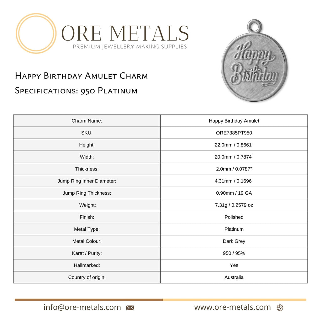950 Platinum - Happy Birthday Amulet Charm