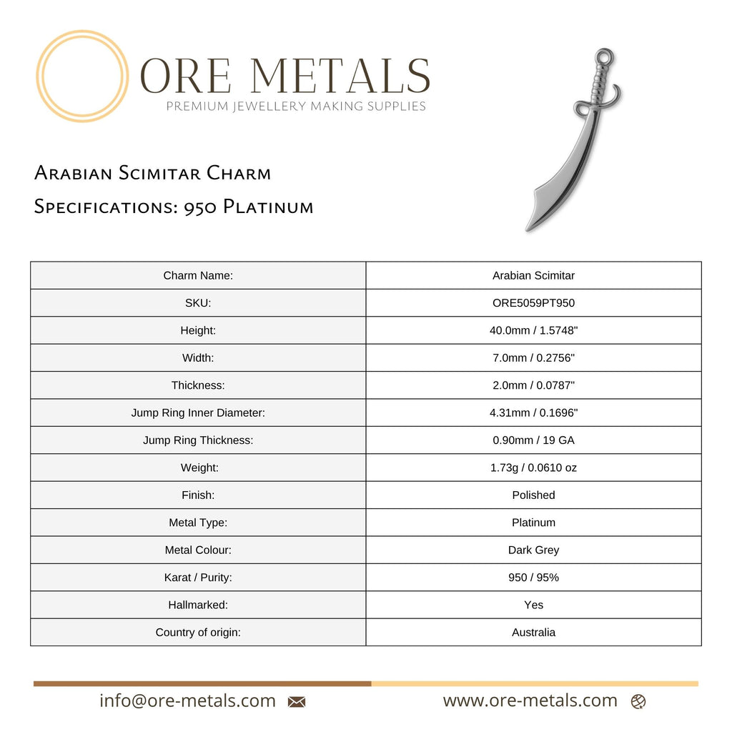 950 Platinum - Arabian Scimitar Charm