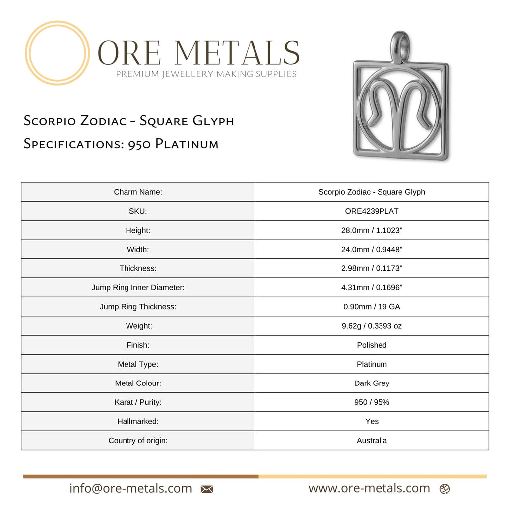 950 Platinum - Scorpio Zodiac Square Charm