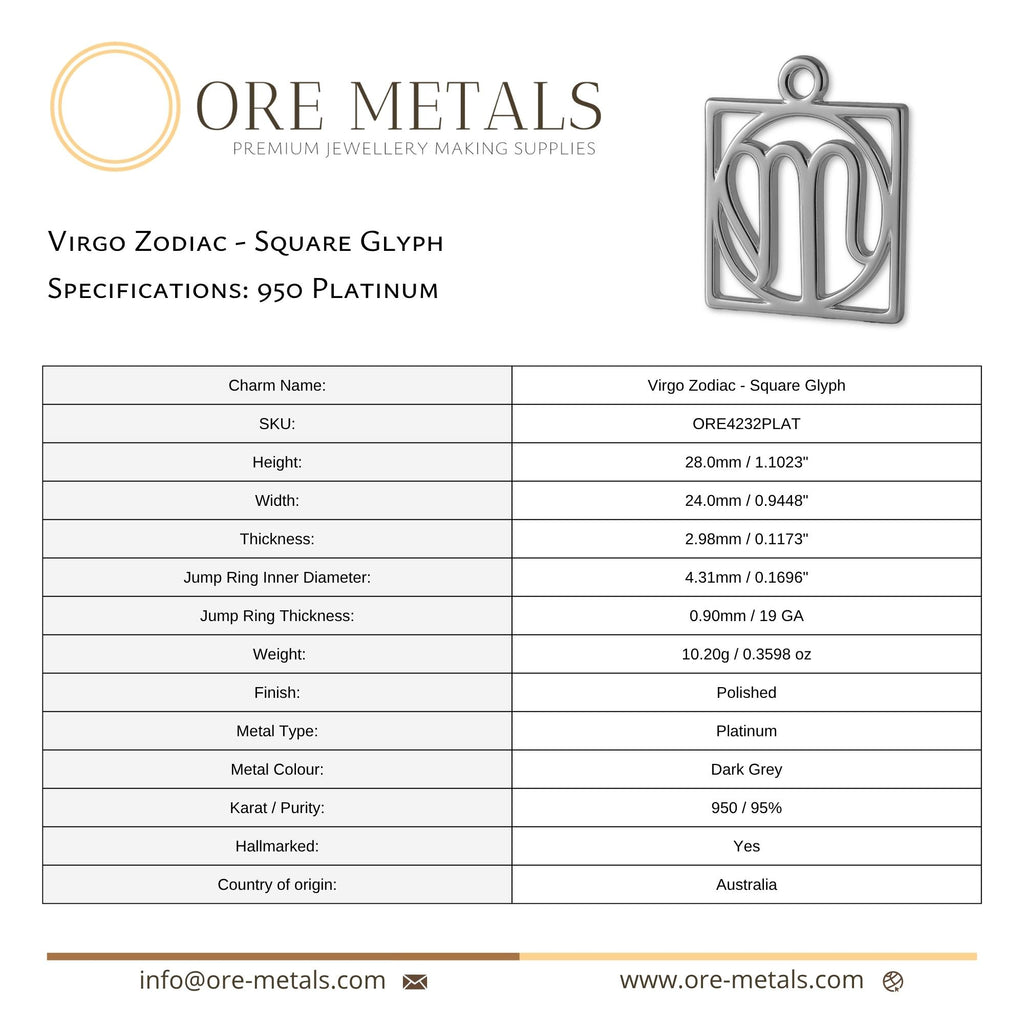 950 Platinum - Virgo Zodiac Square Charm