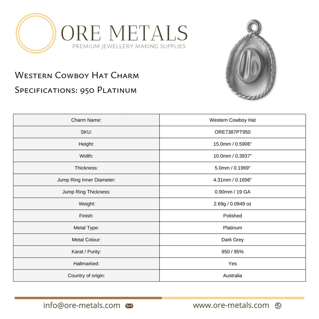 950 Platinum - Western Cowboy Hat Charm