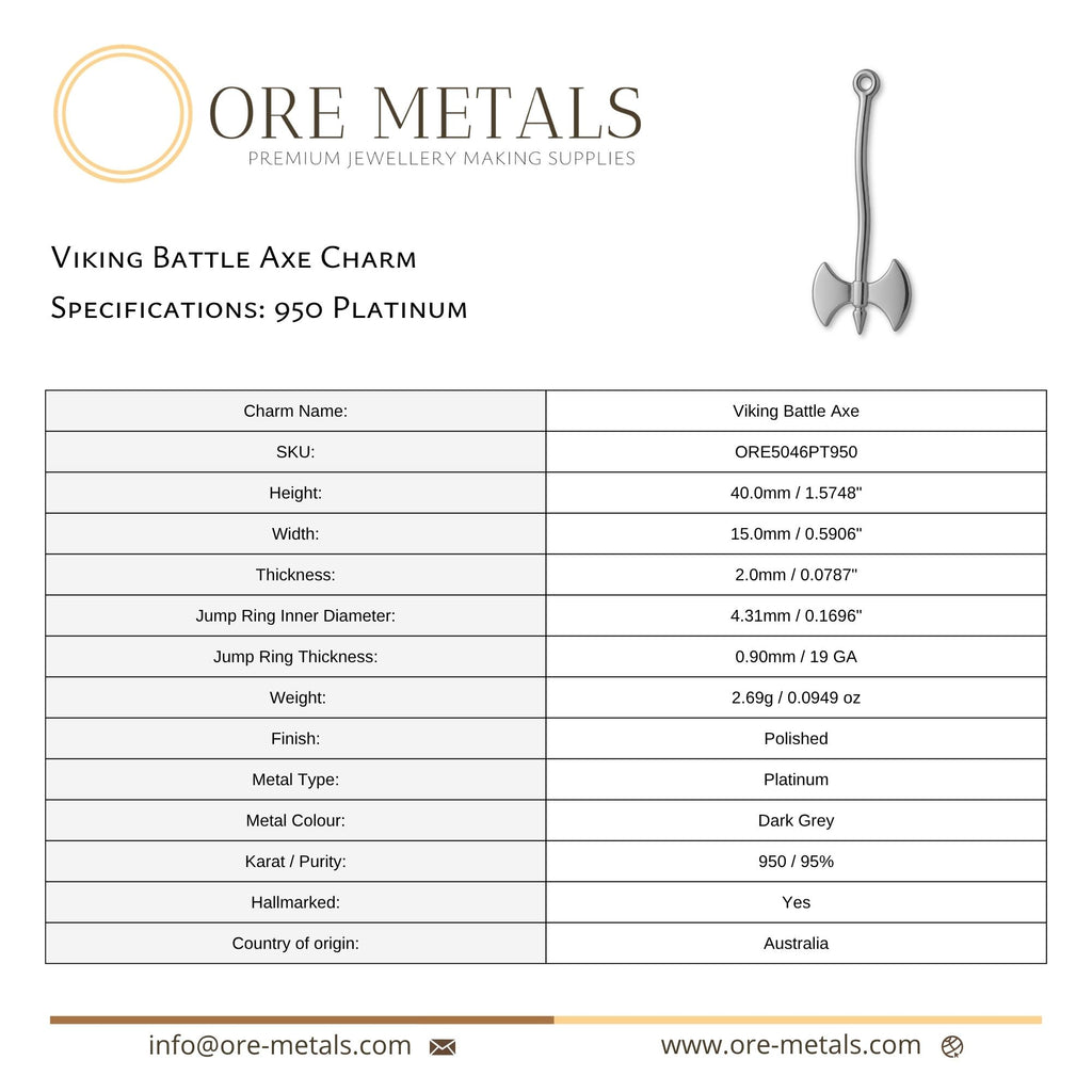 950 Platinum - Viking Battle Axe Charm
