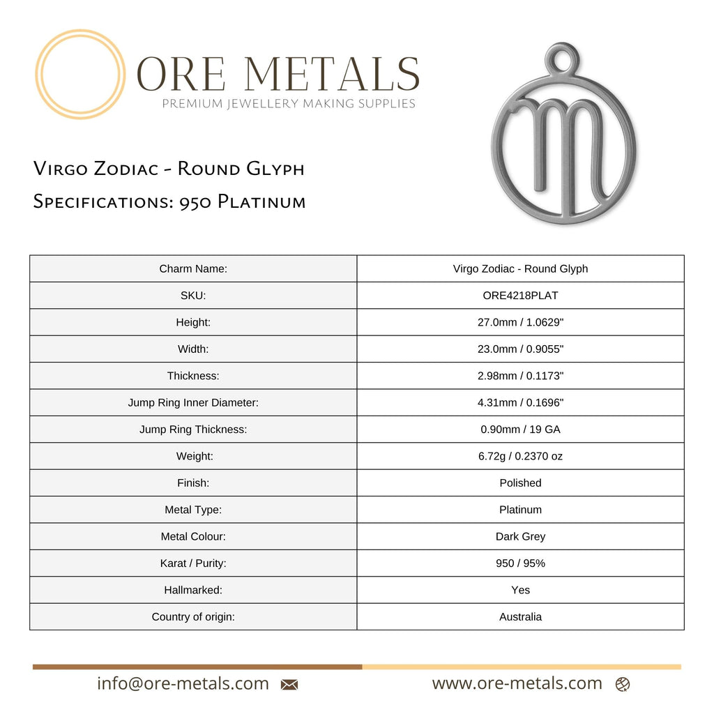 950 Platinum - Virgo Zodiac Round Charm