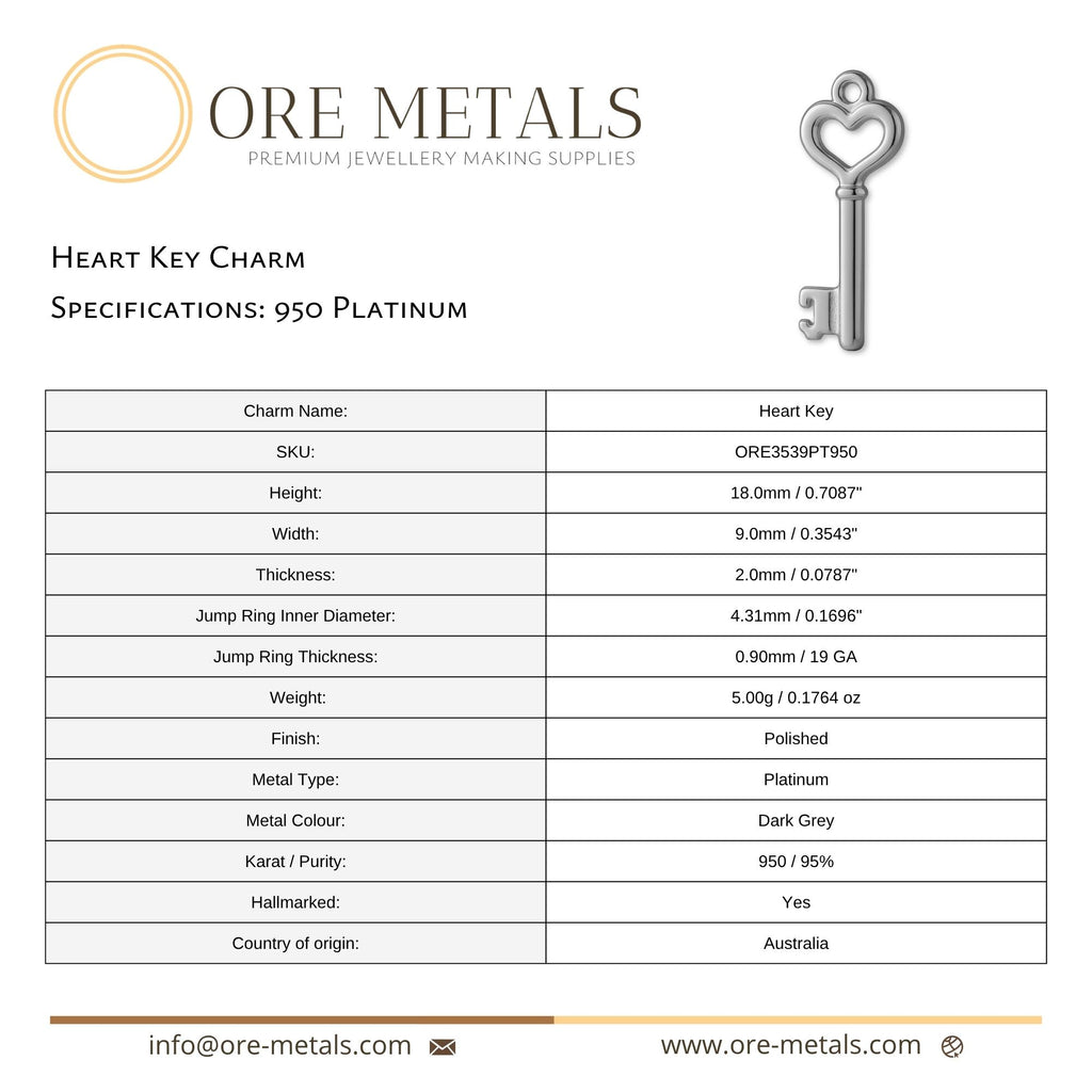 950 Platinum - Heart Key Charm