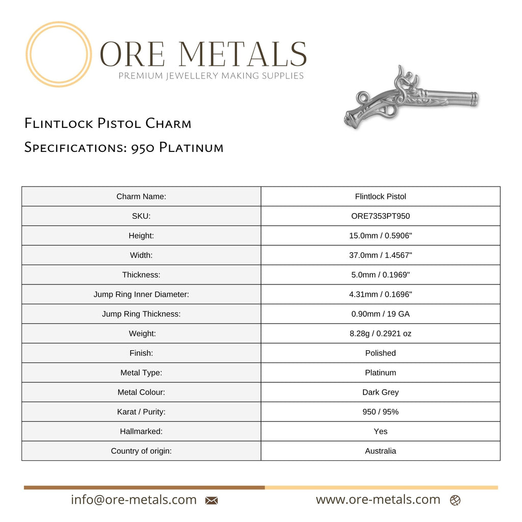 950 Platinum - Flintlock Pistol Charm