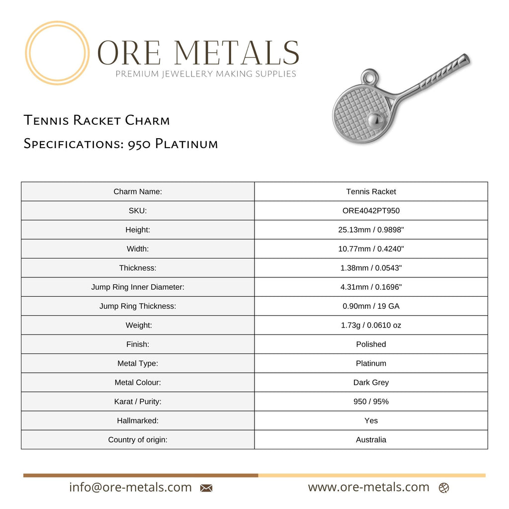 950 Platinum - Tennis Racket Charm