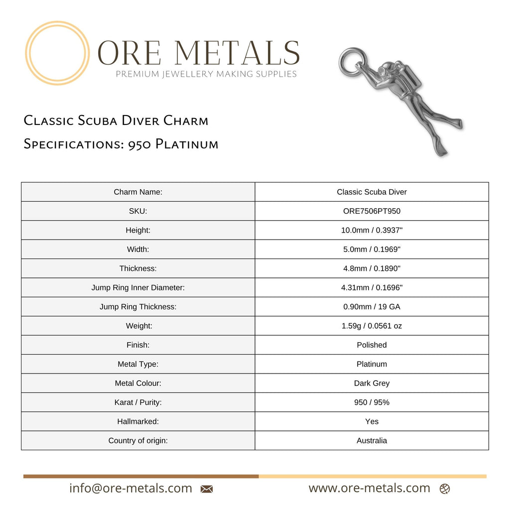950 Platinum - Classic Scuba Diver Charm