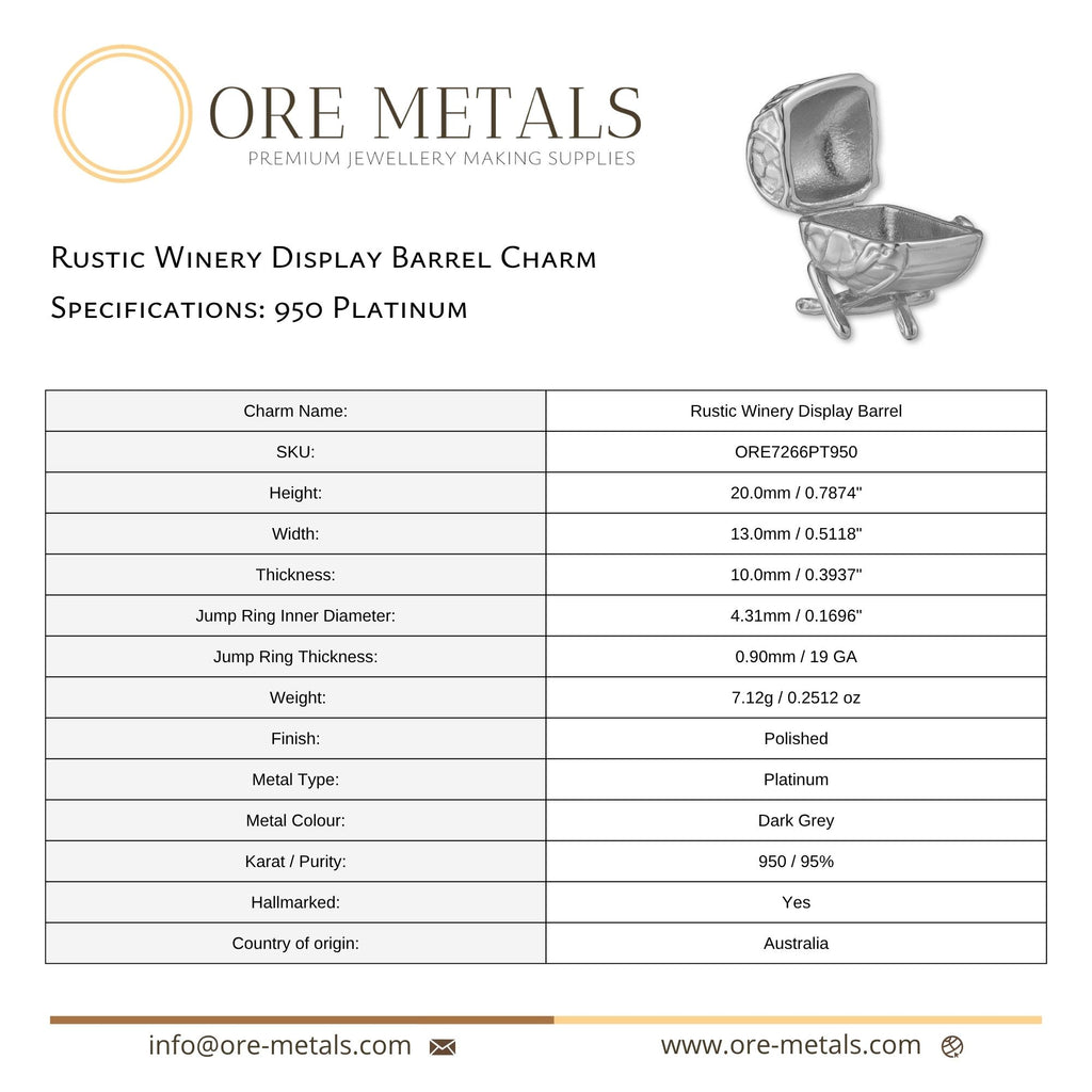 950 Platinum - Rustic Winery Display Barrel Charm