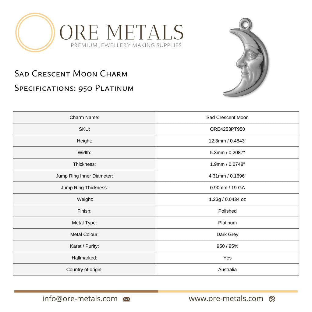950 Platinum - Sad Crescent Moon Charm