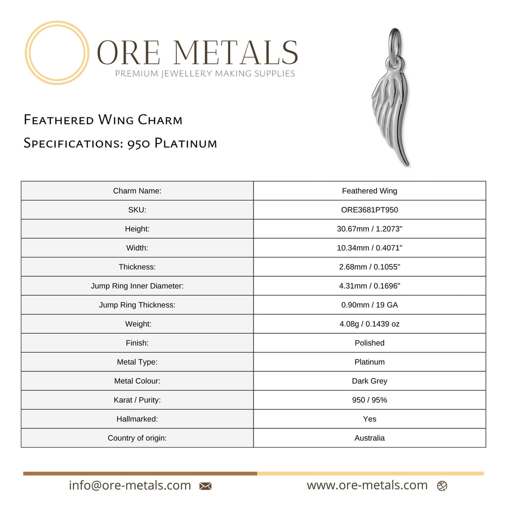 950 Platinum - Feathered Wing Charm