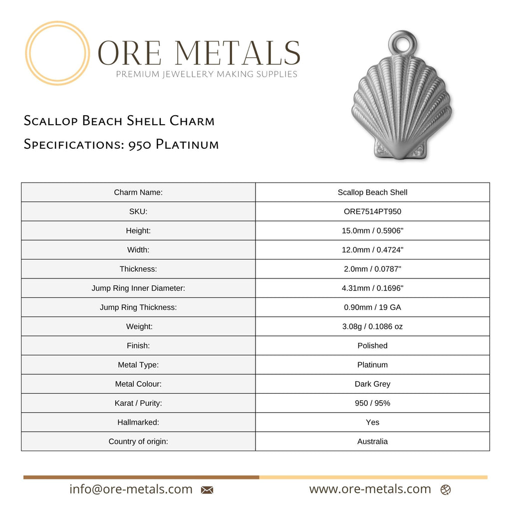 950 Platinum - Scallop Beach Shell Charm