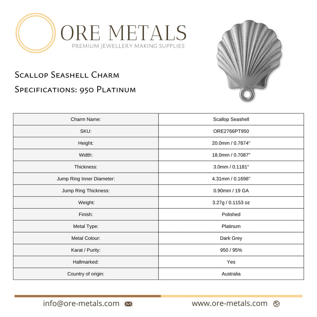 950 Platinum - Scallop Seashell Charm