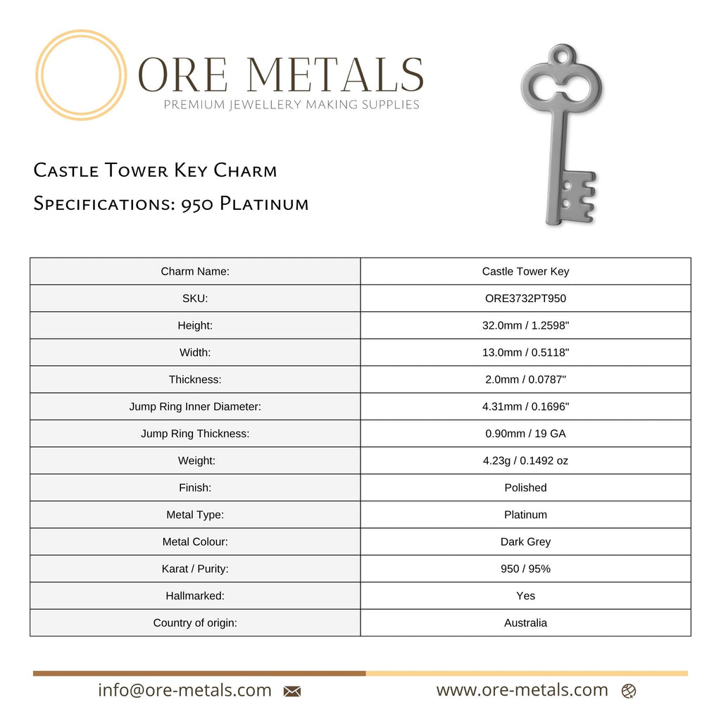 950 Platinum - Castle Tower Key Charm