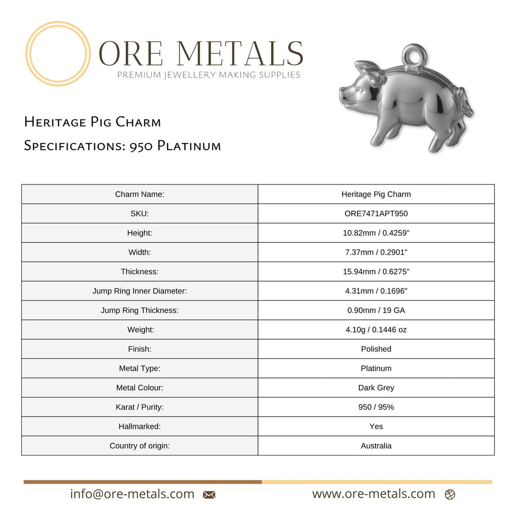 950 Platinum - Heritage Pig Charm