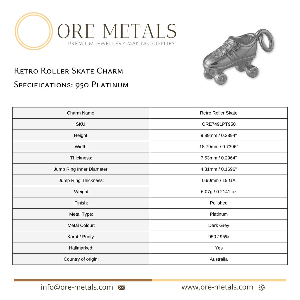 950 Platinum - Retro Roller Skate Charm