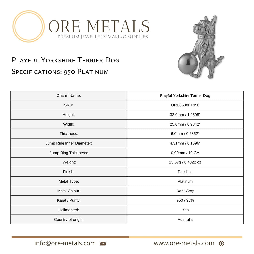 950 Platinum - Playful Yorkshire Terrier Dog Charm