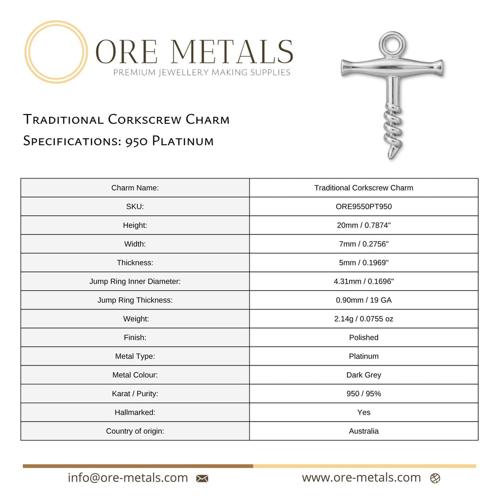 950 Platinum - Traditional Corkscrew Charm