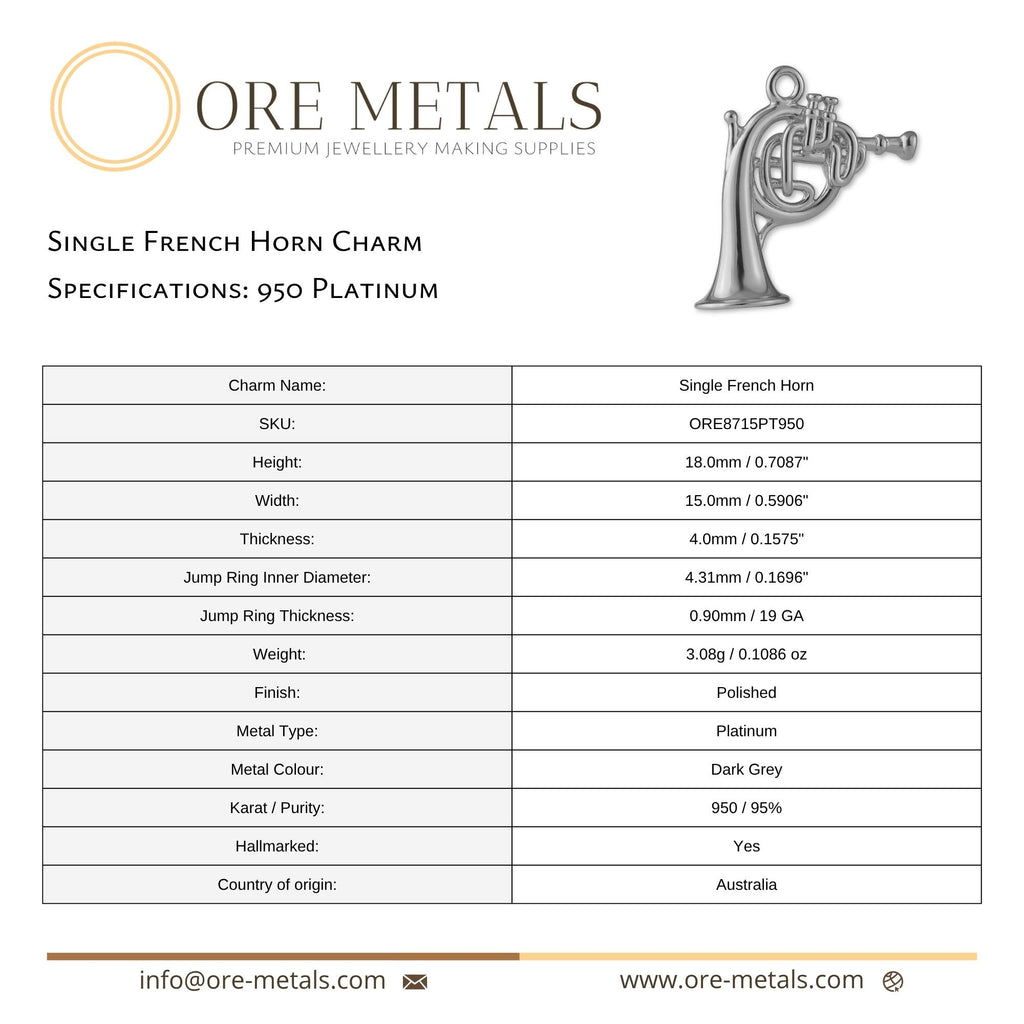 950 Platinum - Single French Horn Charm