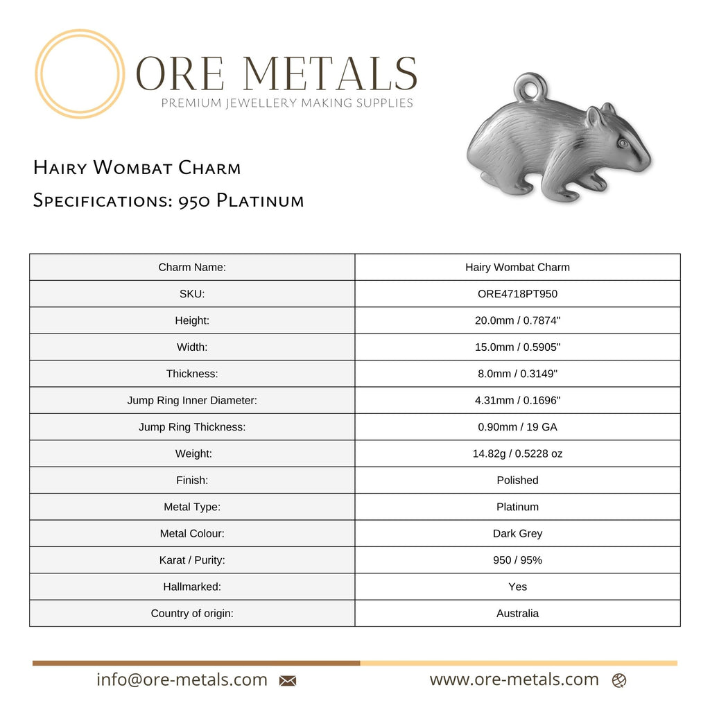 950 Platinum - Hairy Wombat Charm