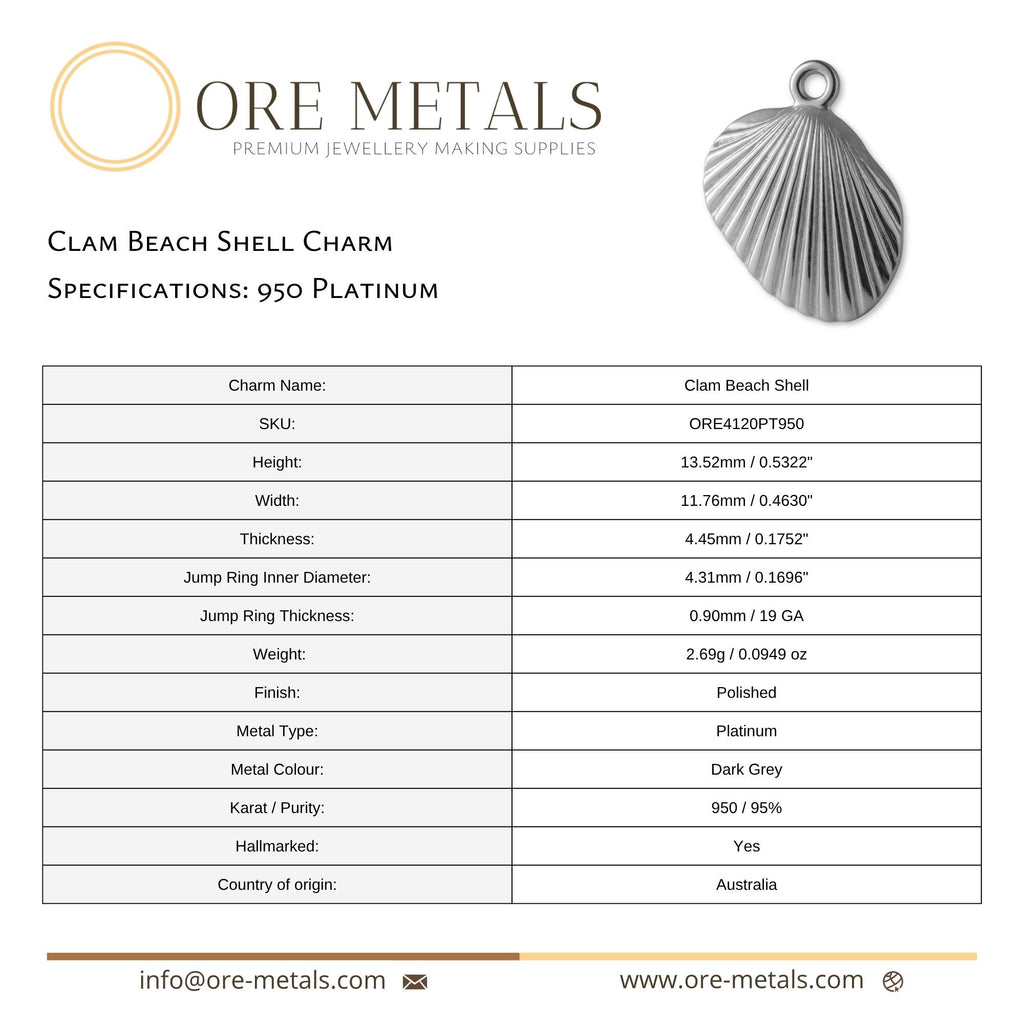 950 Platinum - Clam Beach Shell Charm