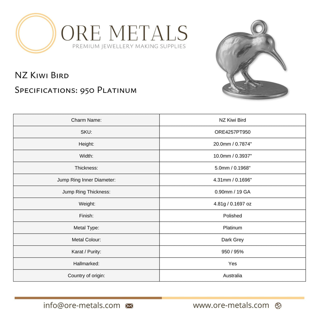 950 Platinum - NZ Kiwi Bird Charm