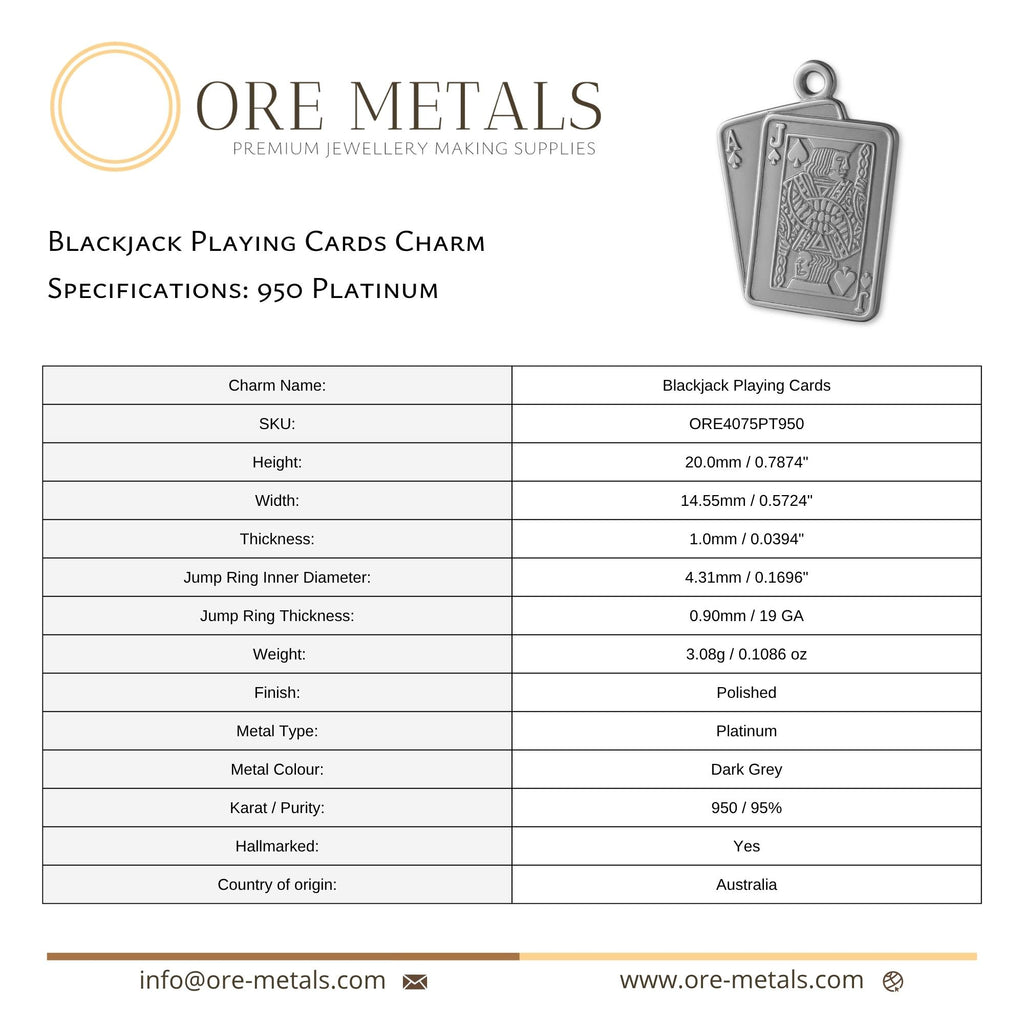 950 Platinum - Blackjack Playing Cards Charm