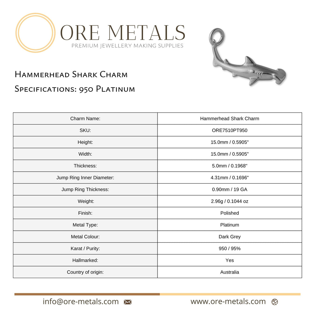 950 Platinum - Hammerhead Shark Charm