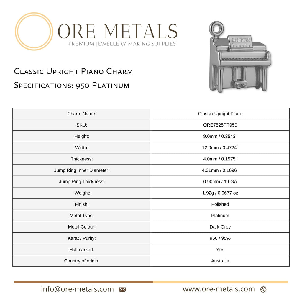 950 Platinum - Classic Upright Piano Charm