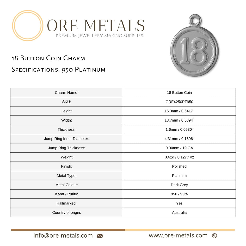 950 Platinum - 18 Button Coin Charm