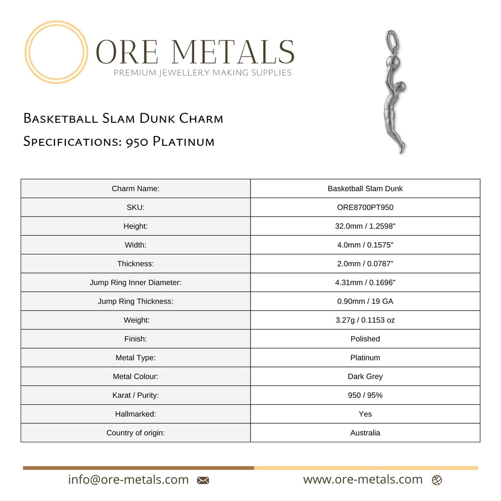 950 Platinum - Basketball Slam Dunk Charm