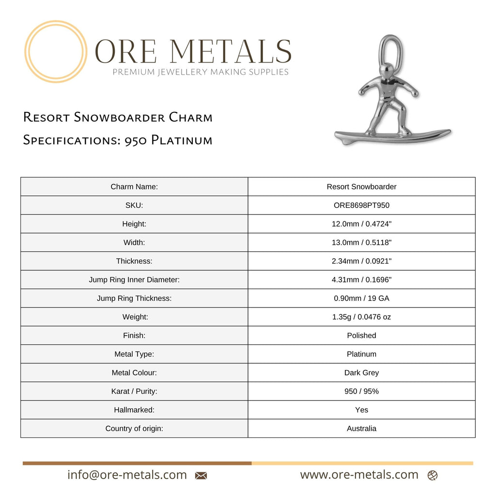 950 Platinum - Resort Snowboarder Charm