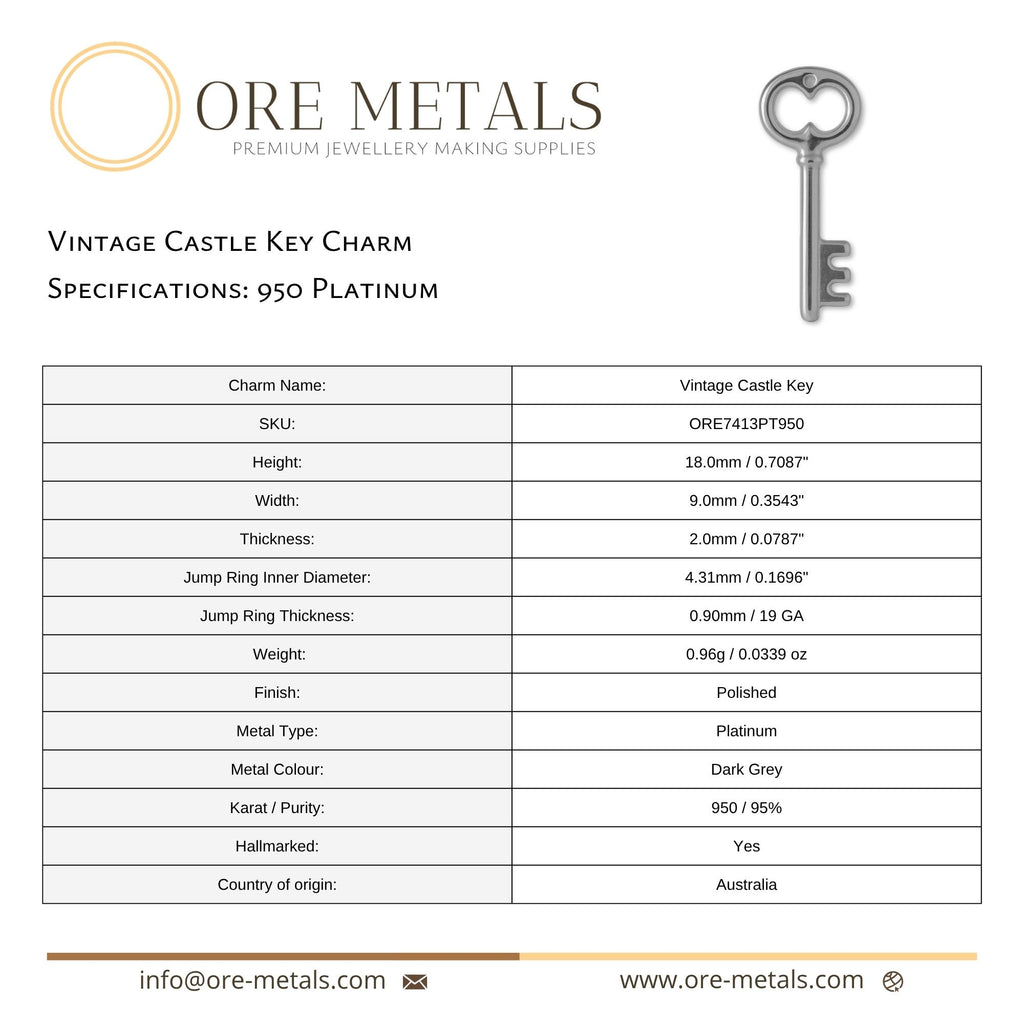 950 Platinum - Vintage Castle Key Charm