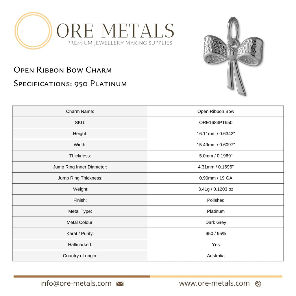 950 Platinum - Open Ribbon Bow Charm