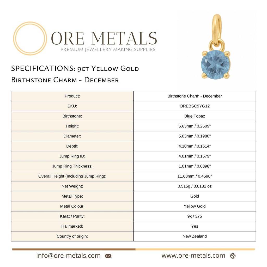 9ct Yellow Gold | Blue Topaz - December Birthstone Charm
