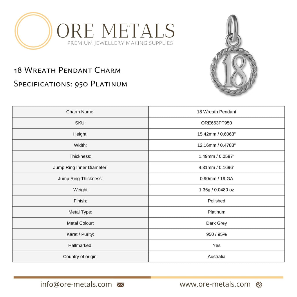 950 Platinum - 18 Wreath Pendant Charm