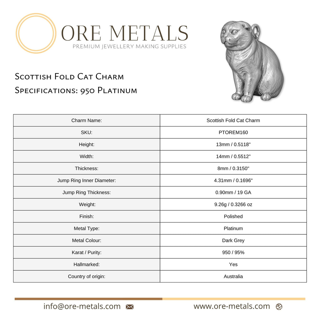 950 Platinum - Scottish Fold Cat Charm