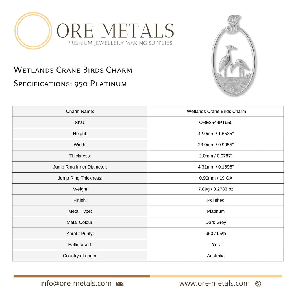 950 Platinum - Wetlands Crane Birds Charm