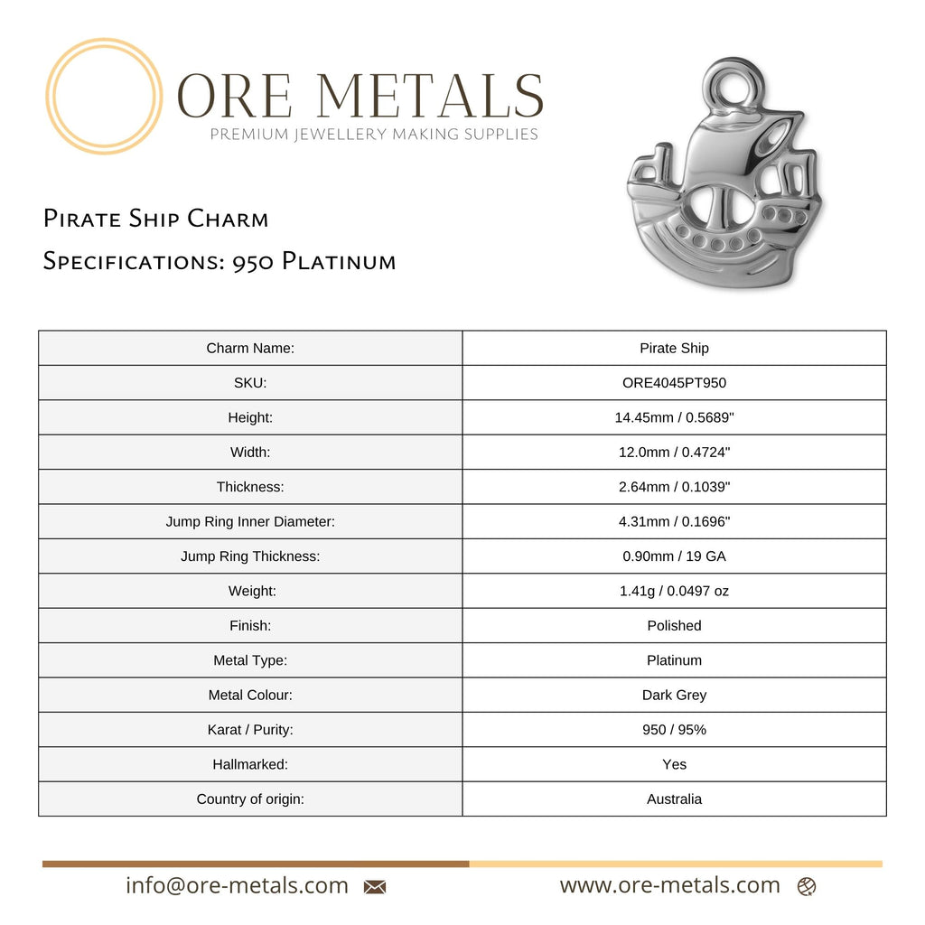 950 Platinum - Pirate Ship Charm