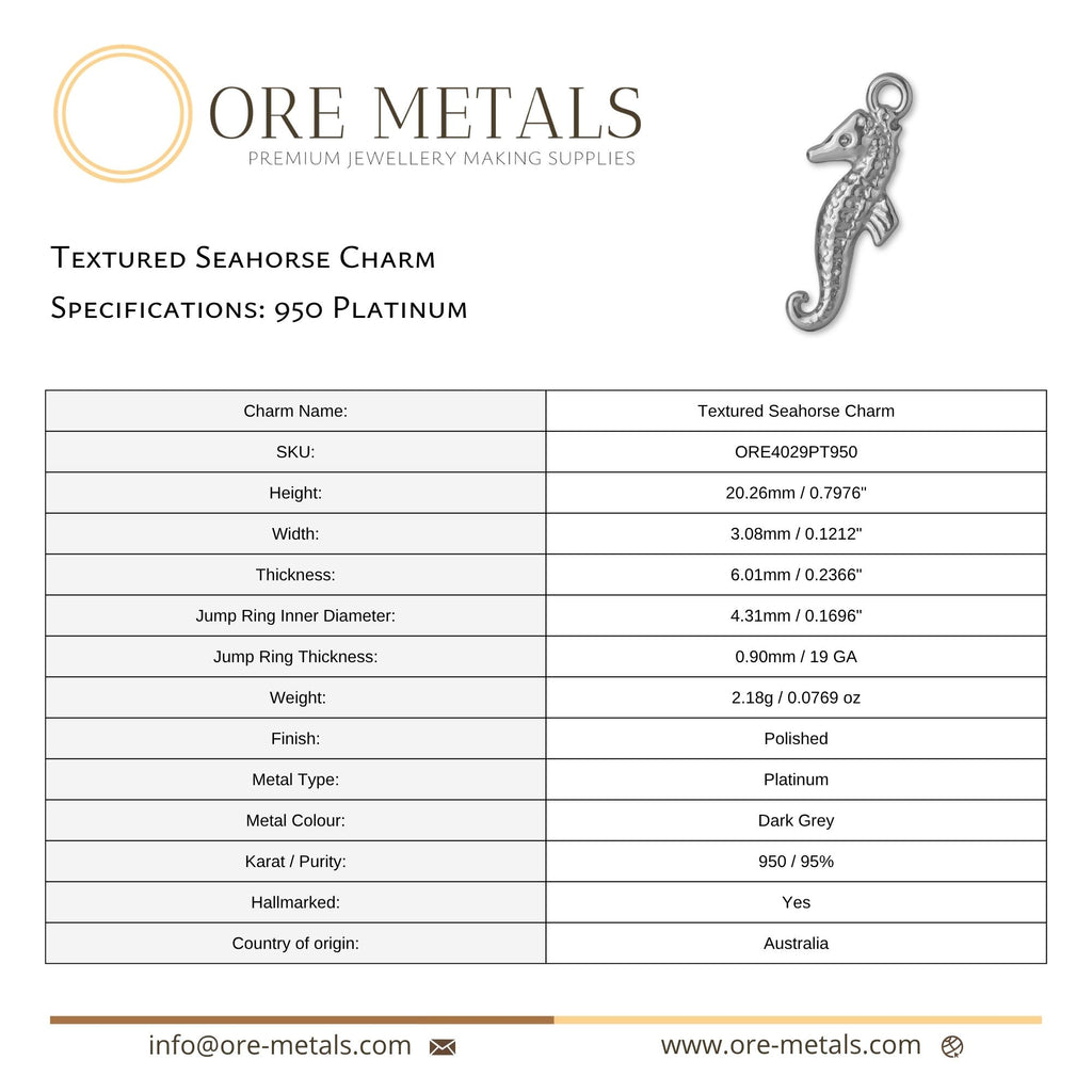 950 Platinum - Textured Seahorse Charm