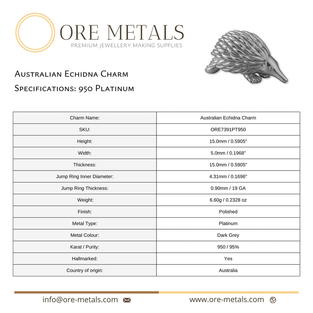 950 Platinum - Australian Echidna Charm