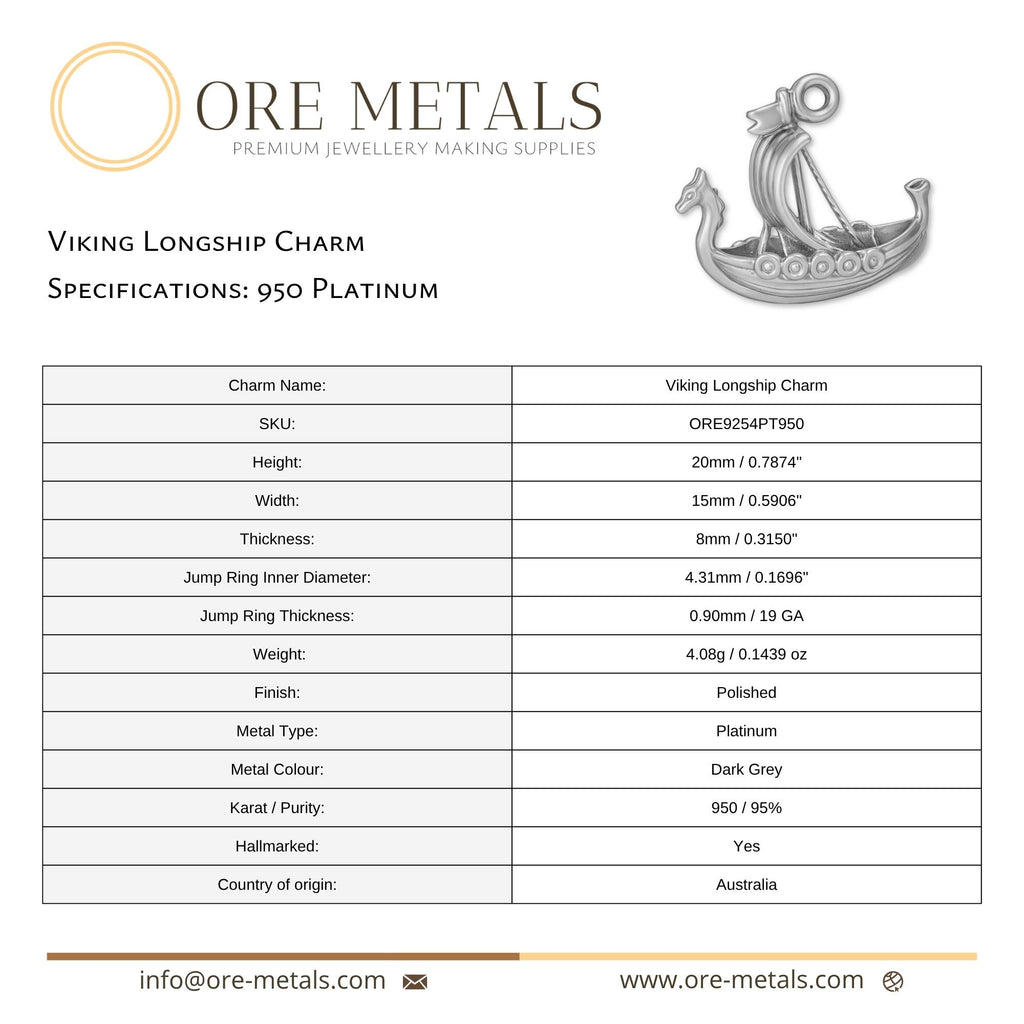 950 Platinum - Viking Longship Charm