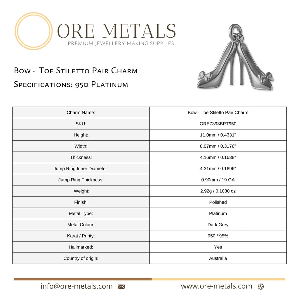 950 Platinum - Bow Toe Stiletto Pair Charm
