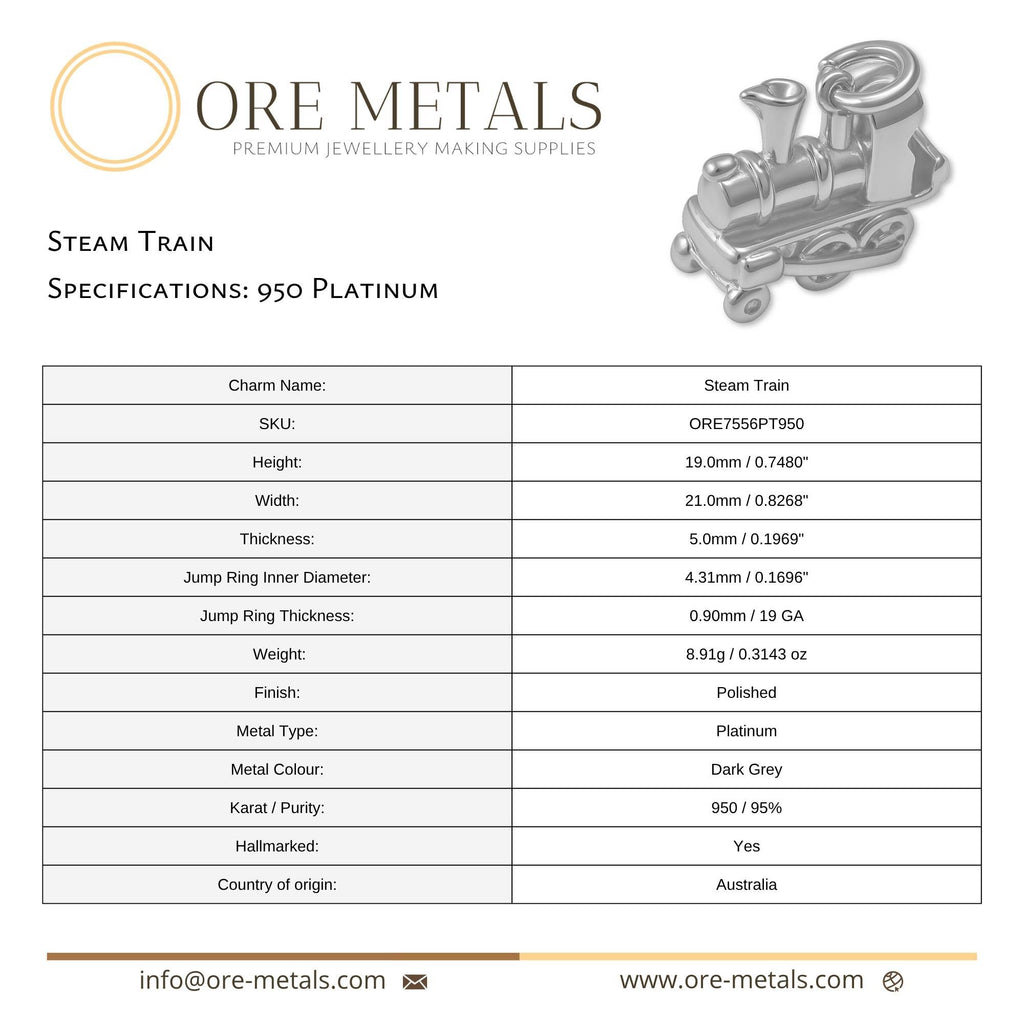 950 Platinum - Steam Train Charm