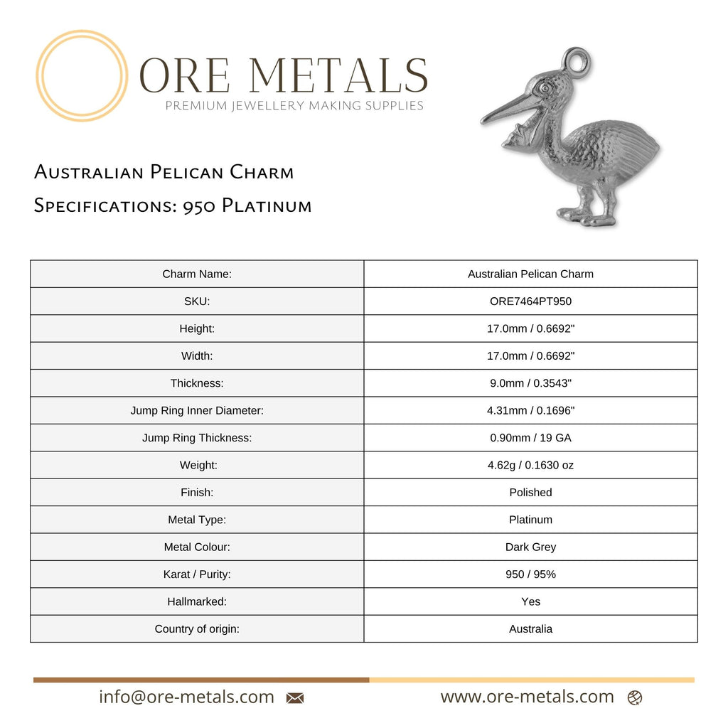 950 Platinum - Australian Pelican Charm
