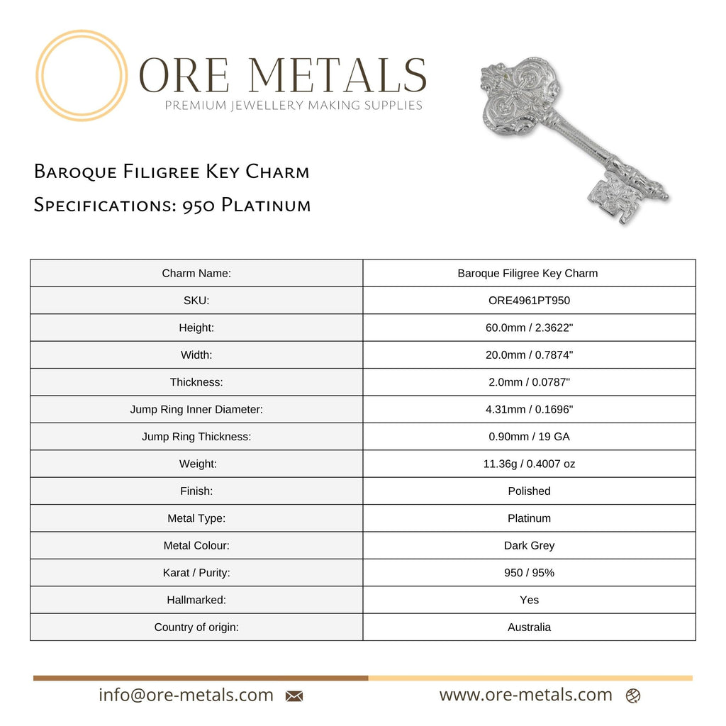 950 Platinum - Baroque Filigree Key Charm